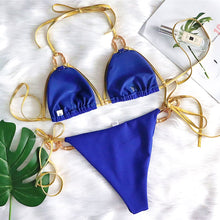 Load image into Gallery viewer, Crystal and Gold Metallic Accent Bikini