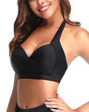Load image into Gallery viewer, Retro Black Push Up Halter Padded Swimsuit Top Only (up to 24 Plus)