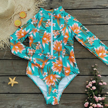 Load image into Gallery viewer, Floral Print Front Zipper Rash Guard