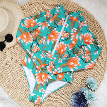 Load image into Gallery viewer, Floral Print Front Zipper Rash Guard
