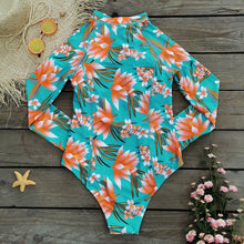 Load image into Gallery viewer, Floral Print Front Zipper Rash Guard