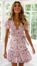 Load image into Gallery viewer, Beach Bohemian Low Cut Ruffled Mini Dress