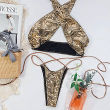 Load image into Gallery viewer, Metallic Bandeau Strappy Bikini