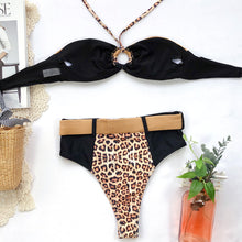 Load image into Gallery viewer, Leopard Print Bandeau High Waist Bikini