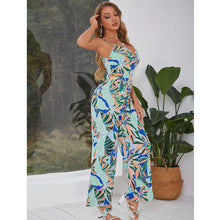 Load image into Gallery viewer, Loose Straight Backless Sling Tropical Print Jumpsuit