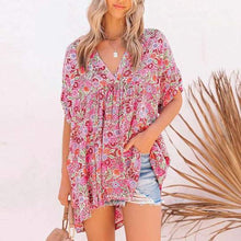 Load image into Gallery viewer, Beach Bohemian Low Cut Ruffled Mini Dress