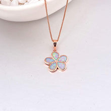 Load image into Gallery viewer, 14K Rose Gold Plated Flower Pendant Necklace with Pink Opal Inlay