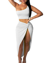 Load image into Gallery viewer, One Shoulder Long Slit Skirt 2 Pieces Dress
