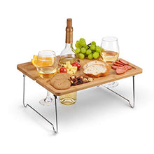 Load image into Gallery viewer, Outdoor Wine Picnic Table, Folding Portable Bamboo Wine Glasses & Bottle, Snack and Cheese Holder Tray for Concerts at Park, Beach, Ideal Wine Lover Gift
