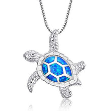 Load image into Gallery viewer, Sterling Silver Honu with Australian Blue Opal Inlay Pendant 18"