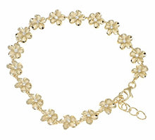 Load image into Gallery viewer, 925 Sterling silver yellow gold plated Hawaiian 8mm cz plumeria flower bracelet 7": Jewelry