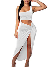 Load image into Gallery viewer, One Shoulder Long Slit Skirt 2 Pieces Dress
