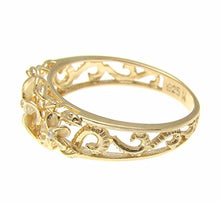Load image into Gallery viewer, Yellow Gold Plated Silver Hawaiian Plumeria Maile Leaf Cut Out Scroll ring