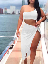 Load image into Gallery viewer, One Shoulder Long Slit Skirt 2 Pieces Dress