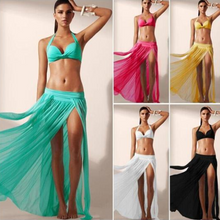 Load image into Gallery viewer, Sheer Mesh Split Beach Skirt