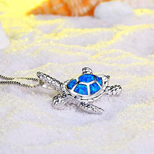 Load image into Gallery viewer, Sterling Silver Honu with Australian Blue Opal Inlay Pendant 18"