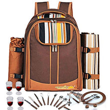 Load image into Gallery viewer, Picnic Backpack Bag for 4 Person With Cooler Compartment, Detachable Bottle/Wine Holder, Fleece Blanket, Plates and Cutlery Set Perfect for Outdoors