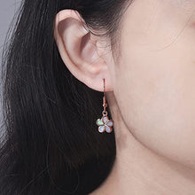 Load image into Gallery viewer, Rose Gold Plated Floral Drop Earrings with Opal inlay