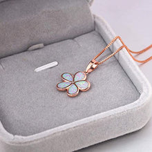 Load image into Gallery viewer, 14K Rose Gold Plated Flower Pendant Necklace with Pink Opal Inlay