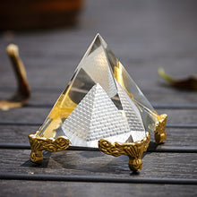 Load image into Gallery viewer, Pyramid Prism 2.4"- Meditation Crystals for Prosperity Positive Energy with Gold Stand