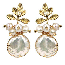 Load image into Gallery viewer, 18k Gold Tree of Life Baroque Pearl Drop Earrings