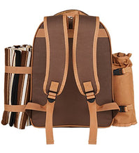 Load image into Gallery viewer, Picnic Backpack Bag for 4 Person With Cooler Compartment, Detachable Bottle/Wine Holder, Fleece Blanket, Plates and Cutlery Set Perfect for Outdoors