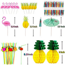 Load image into Gallery viewer, Luau Party Decorations (112 PCS) Including Banner, Table Skirt, Straws, Flamingo, Pineapple Décors.