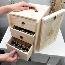 Load image into Gallery viewer, Essential Oil Box - Wooden Storage Case With Handle. Holds 60 Bottles & Roller Balls. 3 Tier Space Saver. Large Organizer