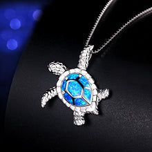 Load image into Gallery viewer, Sterling Silver Honu with Australian Blue Opal Inlay Pendant 18"