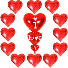 Load image into Gallery viewer, Dozen +1 Red Heart Shape Balloons - 1 I Love U Balloon - Helium Supported - Love Balloons - Valentines Day Decorations and Gift Idea for Him or Her, Wedding Birthday Decorations,Ribbon & Straw Included: Toys & Games