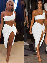 Load image into Gallery viewer, One Shoulder Long Slit Skirt 2 Pieces Dress