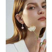 Load image into Gallery viewer, Rose Gold Plated Floral Drop Earrings with Opal inlay