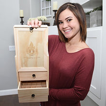 Load image into Gallery viewer, Essential Oil Box - Wooden Storage Case With Handle. Holds 60 Bottles & Roller Balls. 3 Tier Space Saver. Large Organizer