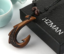 Load image into Gallery viewer, Hawaiian Brown Fish Hook Pendant Hemp Cord Chain - Maori Tribal Necklace: Jewelry