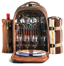 Load image into Gallery viewer, Picnic Backpack Bag for 4 Person With Cooler Compartment, Detachable Bottle/Wine Holder, Fleece Blanket, Plates and Cutlery Set Perfect for Outdoors