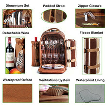 Load image into Gallery viewer, Picnic Backpack Bag for 4 Person With Cooler Compartment, Detachable Bottle/Wine Holder, Fleece Blanket, Plates and Cutlery Set Perfect for Outdoors