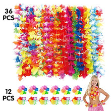 Load image into Gallery viewer, Luau party supplies-36ct tropical hawaiian luau flower leis +12ct luau lei bracelets,hawaiian luau party decorations party favors: Toys & Games