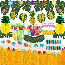 Load image into Gallery viewer, Luau Party Decorations (112 PCS) Including Banner, Table Skirt, Straws, Flamingo, Pineapple Décors.