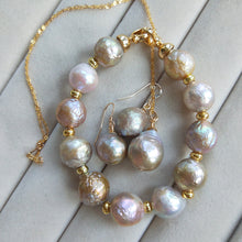 Load image into Gallery viewer, 14K Gold Baroque Pearl Earrings/Necklace/Bracelet Three Piece Set
