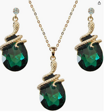 Load image into Gallery viewer, 18K Gold Plated Serpentine Crystal Drop Pendant (matching pendant and earrings)