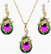 Load image into Gallery viewer, 18K Gold Plated Serpentine Crystal Drop Pendant (matching pendant and earrings)