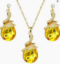 Load image into Gallery viewer, 18K Gold Plated Serpentine Crystal Drop Pendant (matching pendant and earrings)