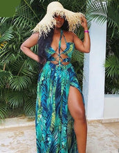 Load image into Gallery viewer, Chiffon Tropical Print Halter Sundress