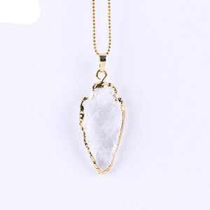 Natural Clear Crystal Quartz Arrowhead Necklaces & Pendants Pink White Rock Gem Stone Gold Color Unisex Reiki Jewelry E635