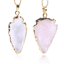 Load image into Gallery viewer, Natural Clear Crystal Quartz Arrowhead Necklaces & Pendants Pink White Rock Gem Stone Gold Color Unisex Reiki Jewelry E635