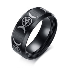 Load image into Gallery viewer, Triple Goddess Ring for Men 8mm Stainless Steel Star &amp; Moon Alliance
