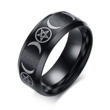 Load image into Gallery viewer, Triple Goddess Ring for Men 8mm Stainless Steel Star & Moon Alliance