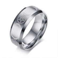 Load image into Gallery viewer, Triple Goddess Ring for Men 8mm Stainless Steel Star &amp; Moon Alliance