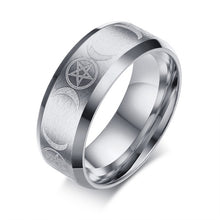 Load image into Gallery viewer, Triple Goddess Ring for Men 8mm Stainless Steel Star & Moon Alliance