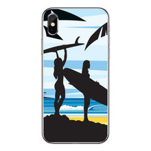 Load image into Gallery viewer, Surfboard and Surfing sunset Cool Soft Transparent TPU Phone Case For iPhone8 8Plus 7 7Plus 6DPlus 5S SE Surfer girl Case